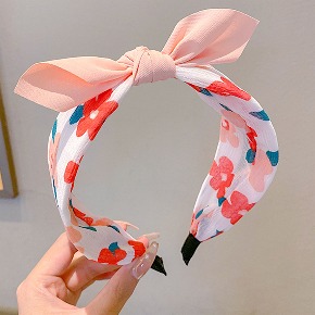 [헤어밴드] JiM035 핑크 동백꽃 패턴 와이드 헤어밴드